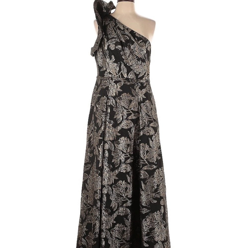 ANTONIO MELANI Black and Silver Floral One-Shoulder Dress